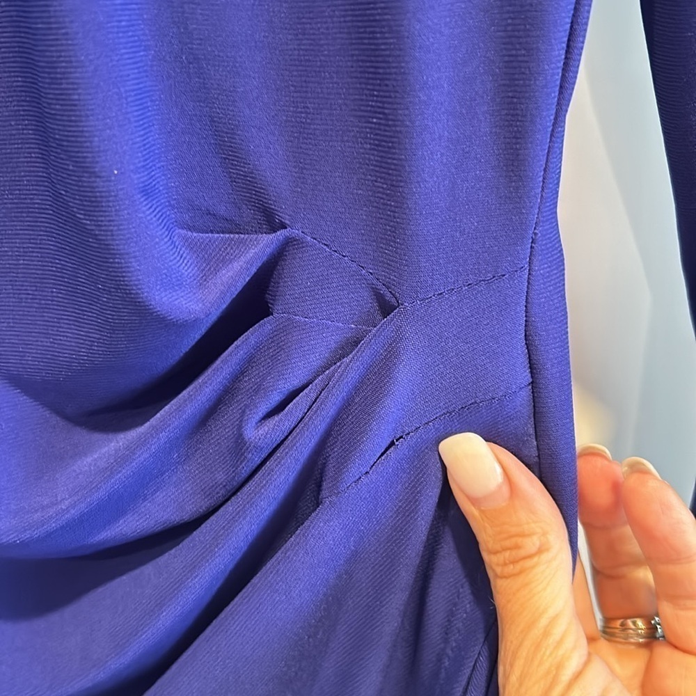 Lauren by Ralph Lauren Faux Wrap Midi Ruching Blue Round Neck 3/4 Sleeves Size 4 - Picture 3 of 13